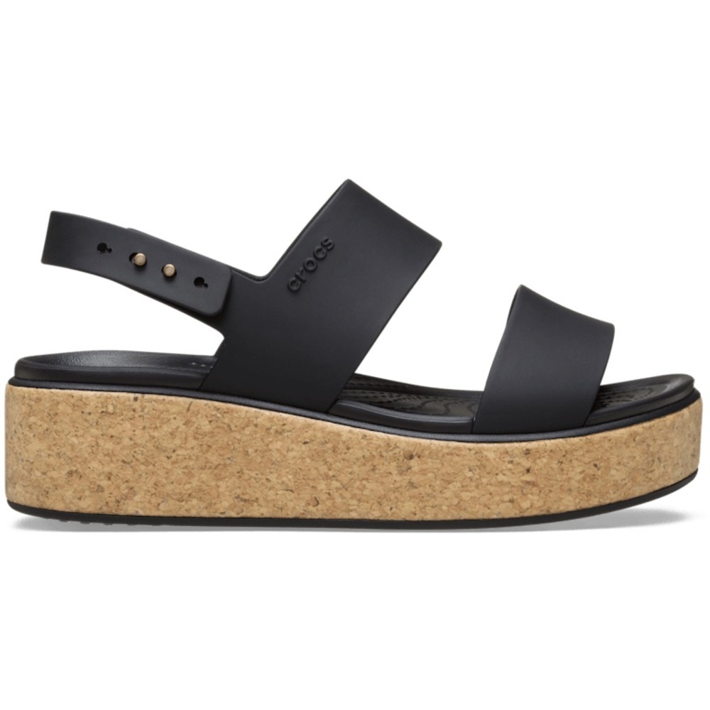 Crocs Women's Brooklyn Cork Low Wedge Black SZ 5